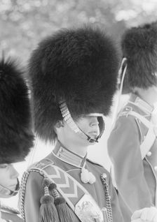 Musicians of the Tivoli Boys Guard wearing busbies, Copenhagen, Denmark, 1962. Creator: Unknown