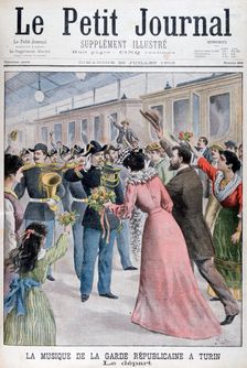 Musicians of the French Republican Guard, Turin, Italy, 1902. Artist: Yrondy