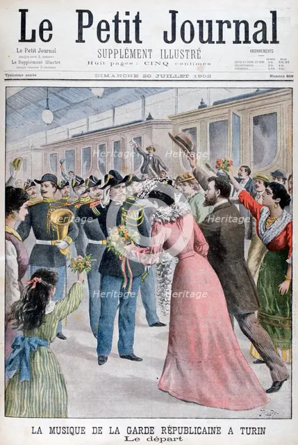 Musicians of the French Republican Guard, Turin, Italy, 1902. Artist: Yrondy