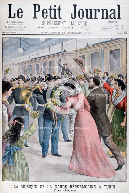 Musicians of the French Republican Guard, Turin, Italy, 1902. Artist: Yrondy