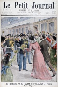 Musicians of the French Republican Guard, Turin, Italy, 1902. Artist: Yrondy