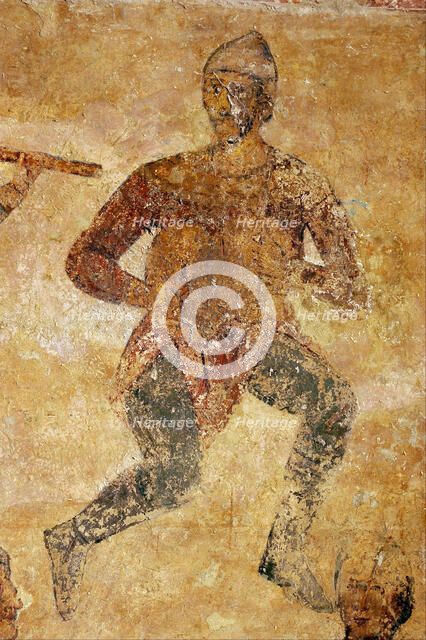 Musicians and acrobats (detail). Artist: Ancient Russian frescos  