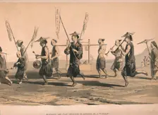 Musicians and Flag Bearers in advance of a funeral c1860. Creator: M & N Hanhart