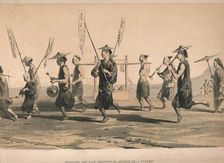 Musicians and Flag Bearers in advance of a funeral c1860. Creator: M & N Hanhart