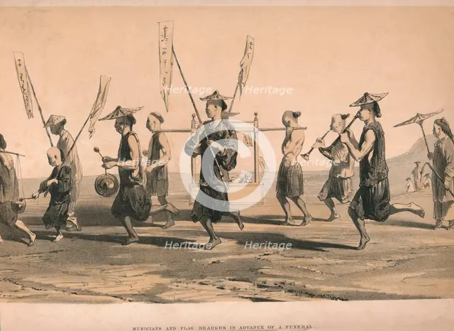 'Musicians and Flag Bearers in advance of a funeral', c1860. Creator: M & N Hanhart.