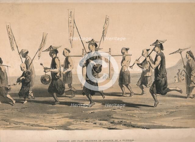 'Musicians and Flag Bearers in advance of a funeral', c1860. Creator: M & N Hanhart.