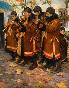 Musicians from Hroznovà Lhota: clarinet, violin and double bass. (1861-1940) 1948. Artist: Joza Uprka