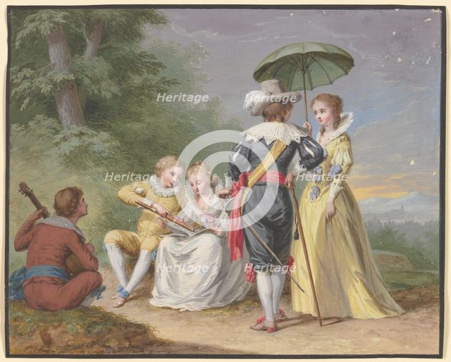 Musicians playing at the edge of the forest, 1770-1800. Creator: Friedrich Tischbein.