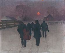 Musicians Returning in the Early Morning through Snowed Landscape, around 1920. Creator: Teodor Jozef Mousson