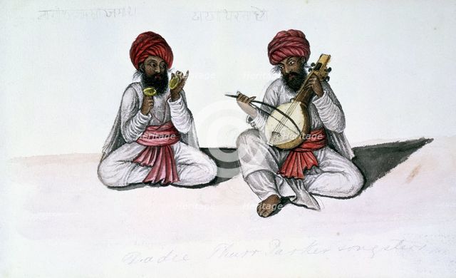 Musicians with cymbals and stringed instruments, 1856. Creator: Unknown.