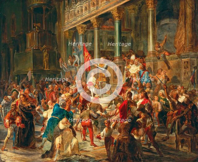 Mustering the soldiers ("Viva Messer Vittore Pisani!"), 1864. Creator: Carlini, Giulio (1826-1887).