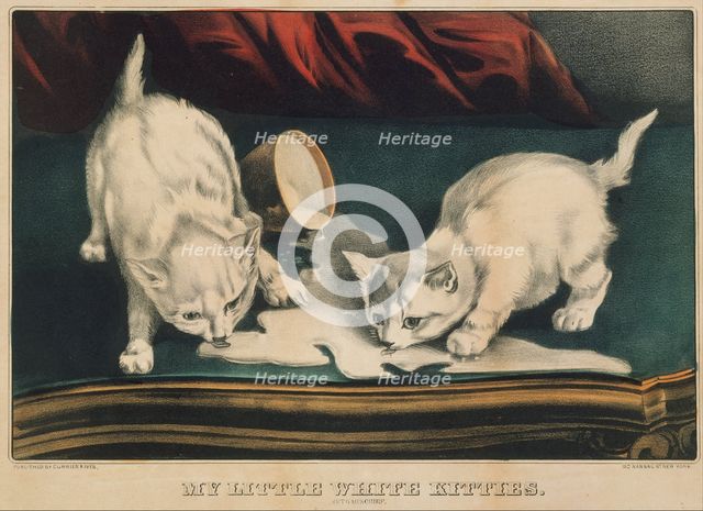 My Little White Kitties - Into Mischief, 1871., 1871. Creators: Nathaniel Currier, James Merritt Ives, Currier and Ives.