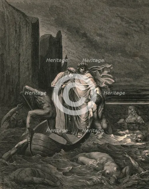 'My teacher sage aware, thrusting him back', c1890. Creator: Gustave Doré.