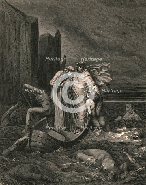 'My teacher sage aware, thrusting him back', c1890. Creator: Gustave Doré.