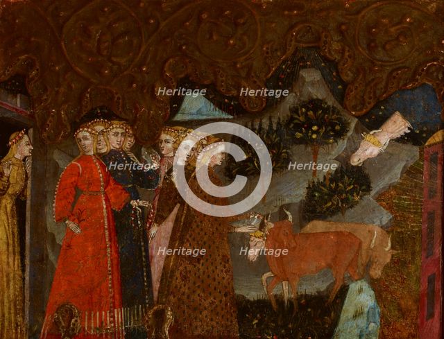 Mythological Scene (Abduction of Europe?)-Fragment of a Cassone, end of 14th century. Creator: Master of Charles of Durazzo.