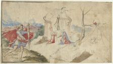 Mythological scene (Aeneas flees Troy?), 1550-1600. Creator: Aniello Redita