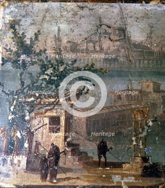 Mythical landscape at Naples, Roman wallpainting from Pompeii, c1st century. Creator: Unknown.