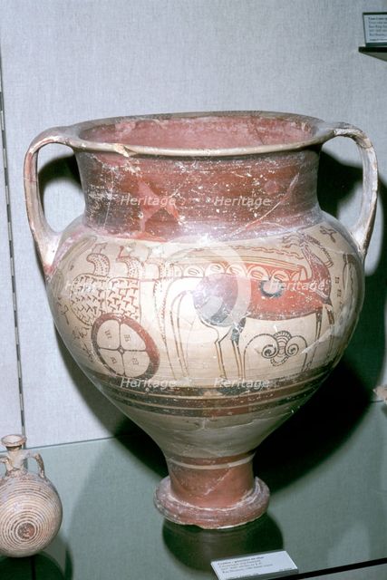 Mycenaean crater with warriors in a chariot motif, Ras Shamra, Syria, c14th - 13th century BC. Artist: Unknown