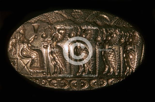 Mycenaean gold signet ring picturing a fertility rite, 13th century BC. Artist: Unknown