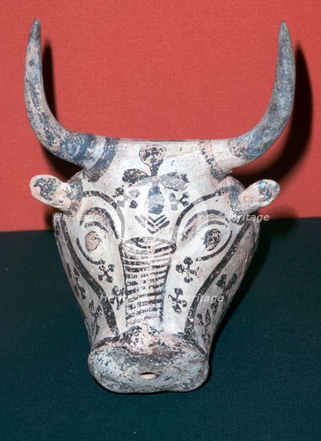 Mycenaean pottery rhyton in the shape of a Bull's Head, 14th century BC. Artist: Unknown