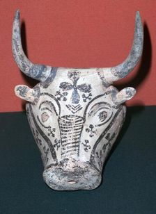 Mycenaean pottery rhyton in the shape of a Bull's Head, 14th century BC