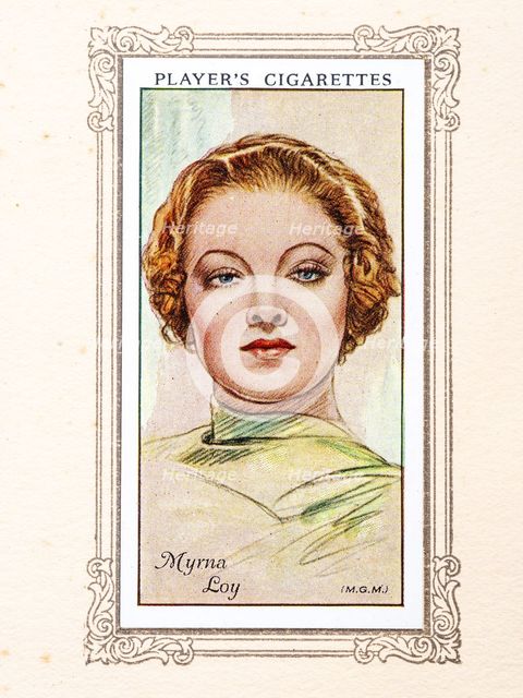 Myrna Loy Collectables Picture of movie stars that came with the Players cigarette packet, 1934.  Creator: Unknown.