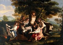 Myrrha, being transformed into the myrrh tree, gives birth to Adonis. Creator: Garzi, Luigi, 1638-1721 (Follower of)