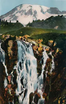 Myrtle Falls and Mount Rainier c1916. Artist: Asahel Curtis