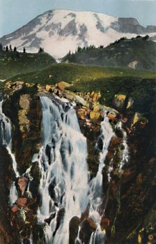 Myrtle Falls and Mount Rainier c1916. Artist: Asahel Curtis