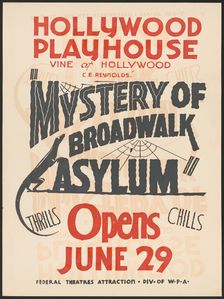 Mystery of Broadwalk Asylum, Los Angeles, [193-]. Creator: Unknown