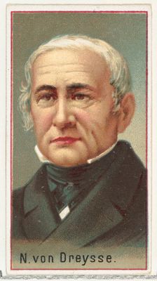N. von Dreysse, printer's sample for the World's Inventors souvenir album (A25) for Allen ..., 1888. Creator: Allen & Ginter