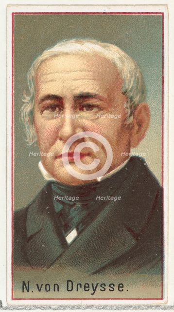 N. von Dreysse, printer's sample for the World's Inventors souvenir album (A25) for Allen ..., 1888. Creator: Allen & Ginter.