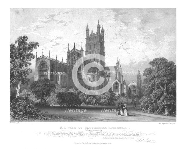 'N.E. View of Gloucester Cathedral', c1843. Creator: WL Walton.