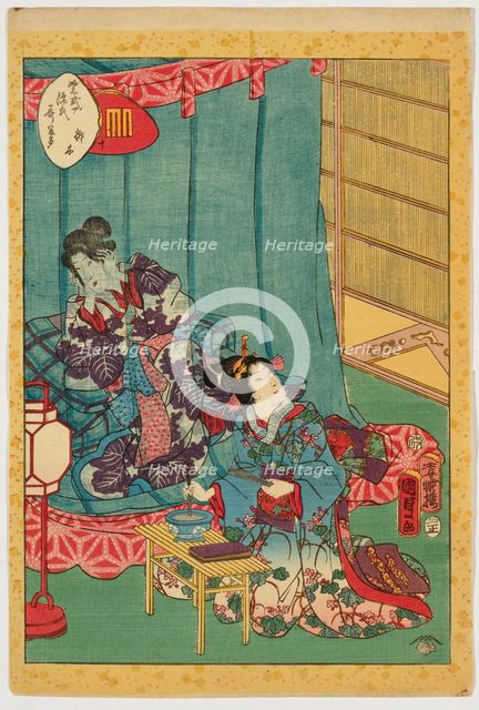 No. 10, Sakaki, from the series Murasaki Shikibu Genji karuta, 1857. Creator: Utagawa Kunisada II.