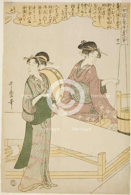 No. 11 (juichi), from the series "Women Engaged in the Sericulture Industry (Joshoku..., c1798/1800. Creator: Kitagawa Utamaro.