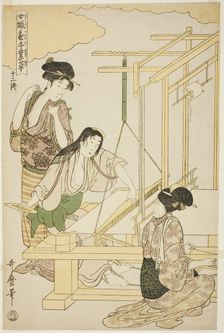 No. 12 (juni), from the series "Women Engaged in the Sericulture Industry (Joshoku..., c. 1798/1800. Creator: Kitagawa Utamaro