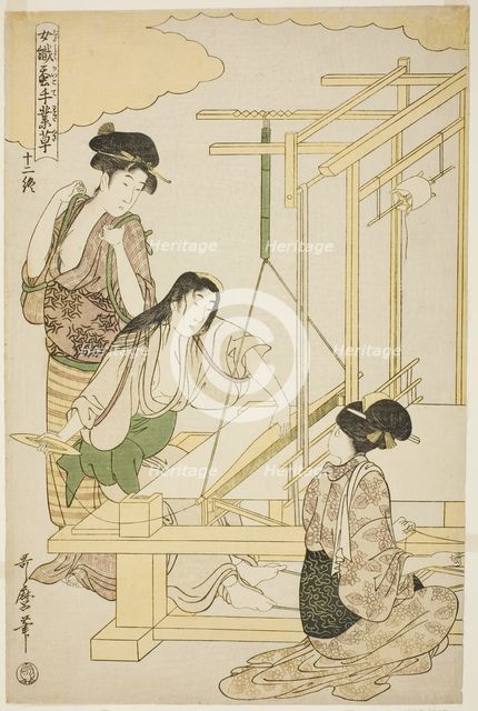No. 12 (juni), from the series "Women Engaged in the Sericulture Industry (Joshoku..., c. 1798/1800. Creator: Kitagawa Utamaro.