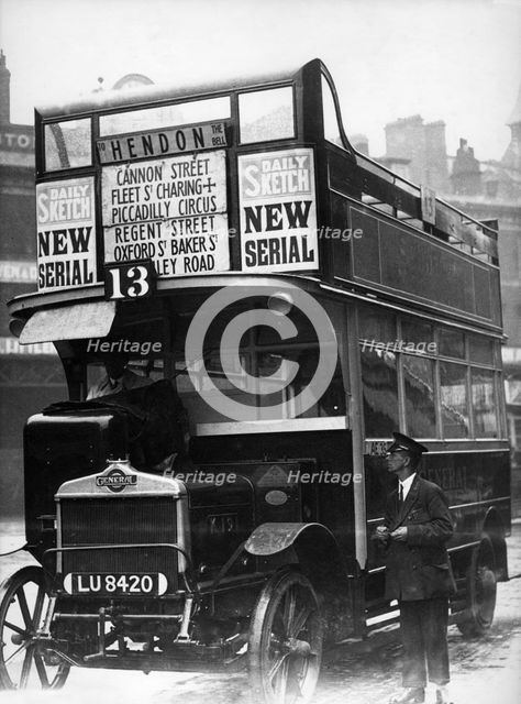 No 13 bus, London, c1910s(?). Creator: Unknown.