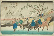 No. 20: Rain on the Hiratsuka Plain near Kutsukake Station (Niju: Kutsukake no eki..., c. 1835/36. Creator: Ikeda Eisen
