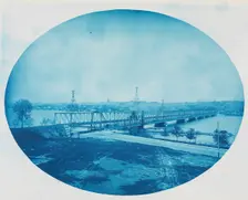 No. 201. U.S. Government Bridge at Rock Island, Illinois (High Water), 1888. Creator: Henry Bosse