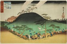 No. 3: Yoshitsune's Night Attack Against the Taira Army at the Battle of Mount Mikus..., c. 1832/34. Creator: Ando Hiroshige
