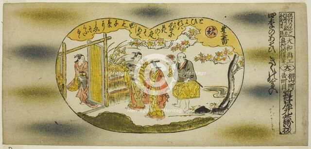 No. 3 - Autumn: Chrysanthemum Festival, from the series "Pleasures of the Four...", c. 1730. Creator: Okumura Toshinobu.