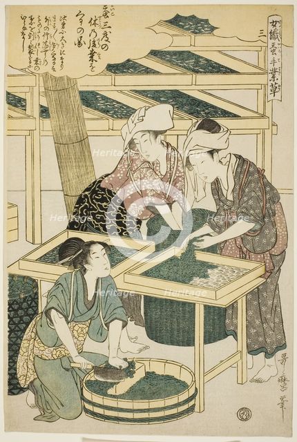 No. 3 (san), from the series "Women Engaged in the Sericulture Industry (Joshoku..., c. 1798/1800. Creator: Kitagawa Utamaro.