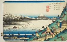 No. 31: View of Lake Suwa from Shiojiri Pass (Sanjuichi: Shiojiri toge Suwa no kosui..., c. 1835/36. Creator: Ikeda Eisen