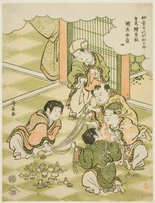 No. 4: Chinese boys playing a raffle game, from the series "Children Say This is ..., c. 1791. Creator: Torii Kiyonaga