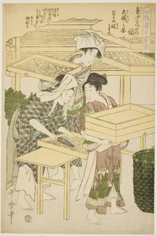 No. 4 (shi), from the series "Women Engaged in the Sericulture Industry (Joshoku..., c. 1798/1800. Creator: Kitagawa Utamaro