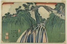 No. 41: Distant View of the Ina River Bridge at Nojiri (Yonjuichi: Noriji Inagawabas..., c. 1835/36. Creator: Ikeda Eisen
