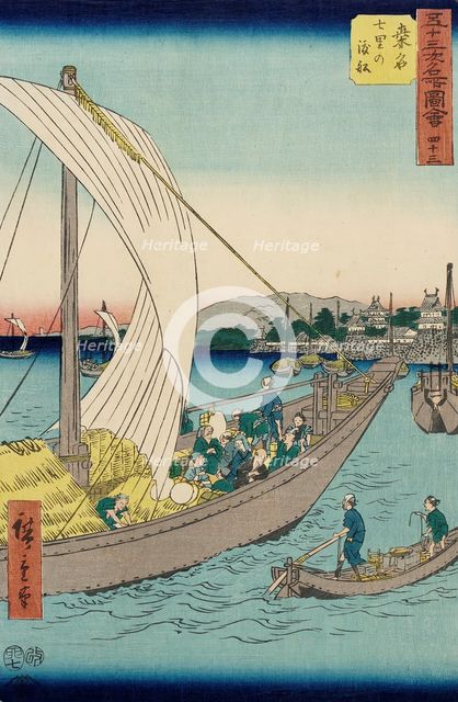 No. 43, Port of Kuwana: The Shichiri Ferry, Published in 1855. Creator: Ando Hiroshige.