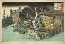 No. 6: Ise no Saburo Swears Loyalty to Ushiwakamaru (Rokukai, Ise no Saburo ga kakur..., c. 1832/34. Creator: Ando Hiroshige
