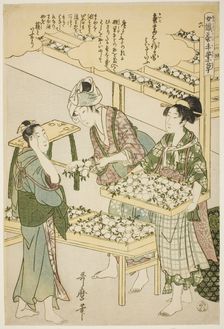 No. 6 (roku), from the series "Women Engaged in the Sericulture Industry (Joshoku..., c1798/1800. Creator: Kitagawa Utamaro